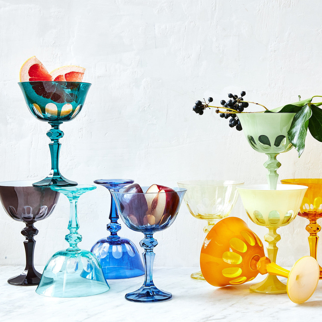 Rialto Glass Coupe Set/2, Thistle