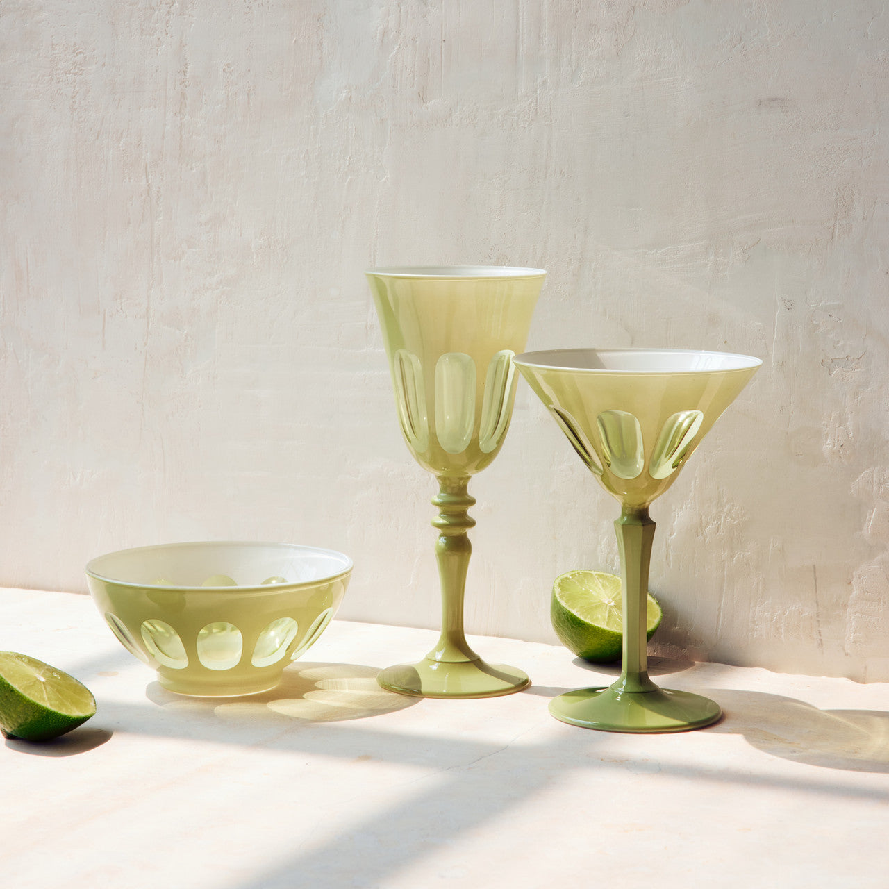 Rialto Glass Wine Set/2, Pale Sage