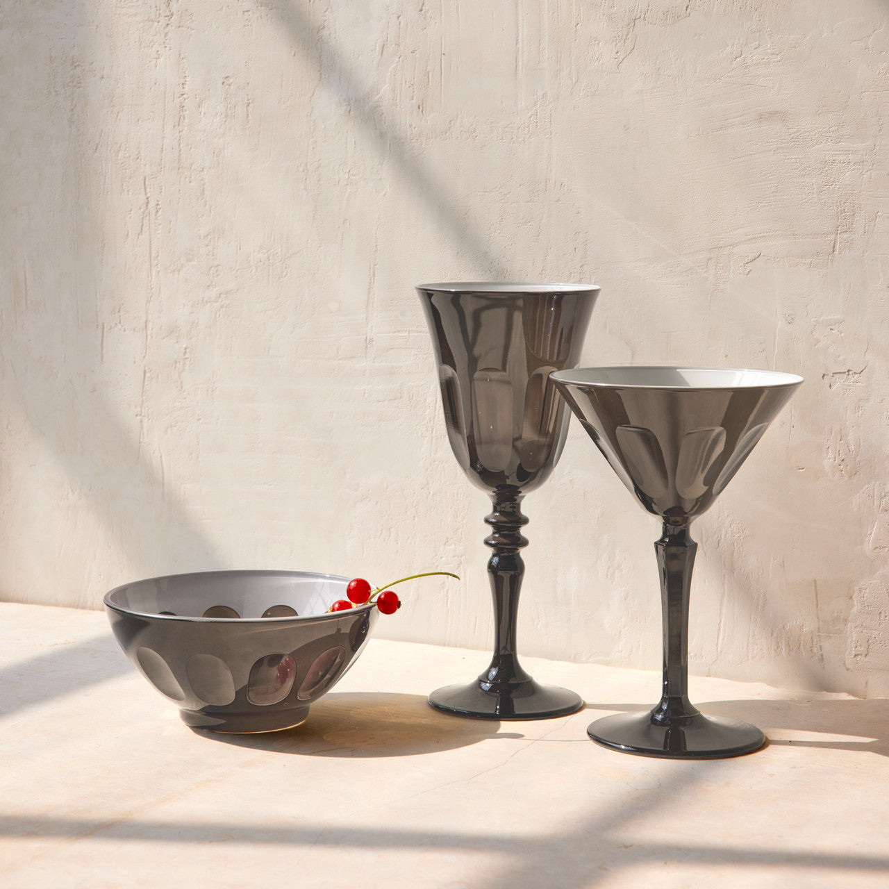 Rialto Glass Martini Set/2, Warm Gray