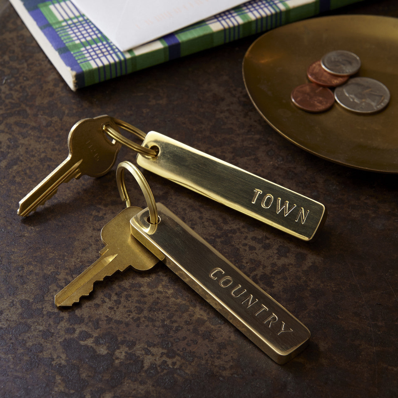 Brass Home & Work Keychain Pair